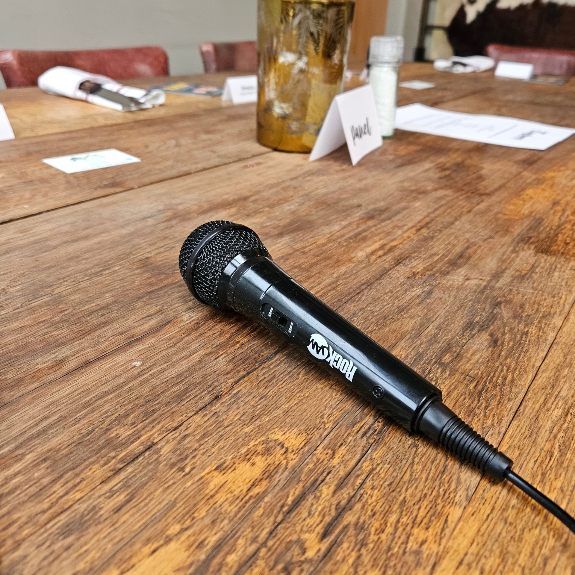 A microphone on a table